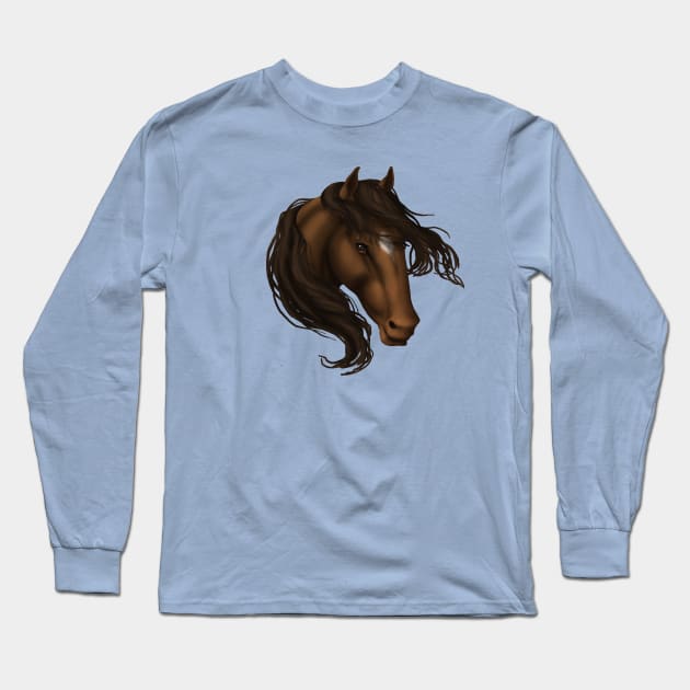 Horse Head - Brown Star Long Sleeve T-Shirt by FalconArt